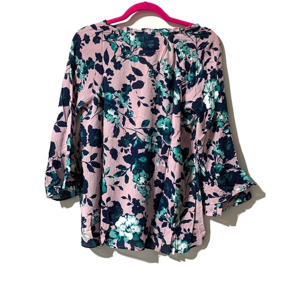 J.Jill Mauve Beautiful Blossoms Blouse Size XS Floral Ruffle Sleeve Tie Neck NEW - Picture 7 of 12